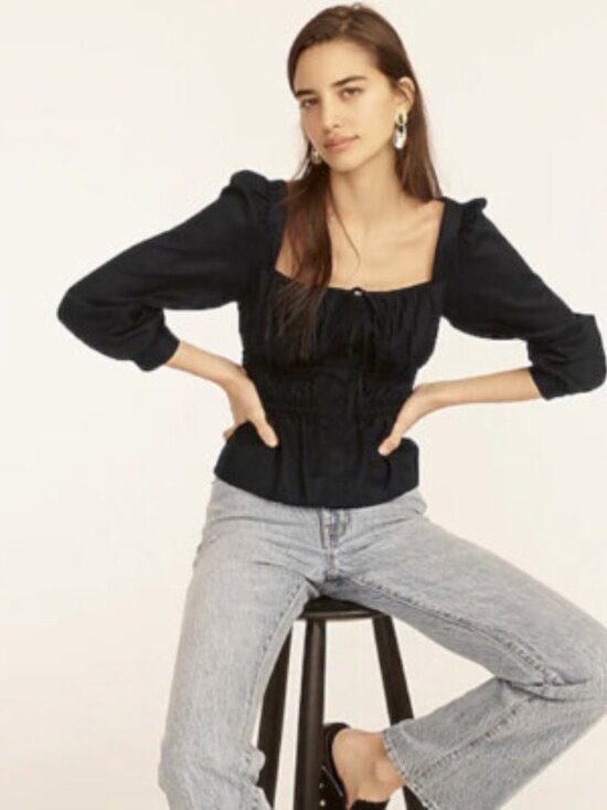 J. Crew Tops - J Crew Cinched Waist Top in Herringbone Cotton - Size 6